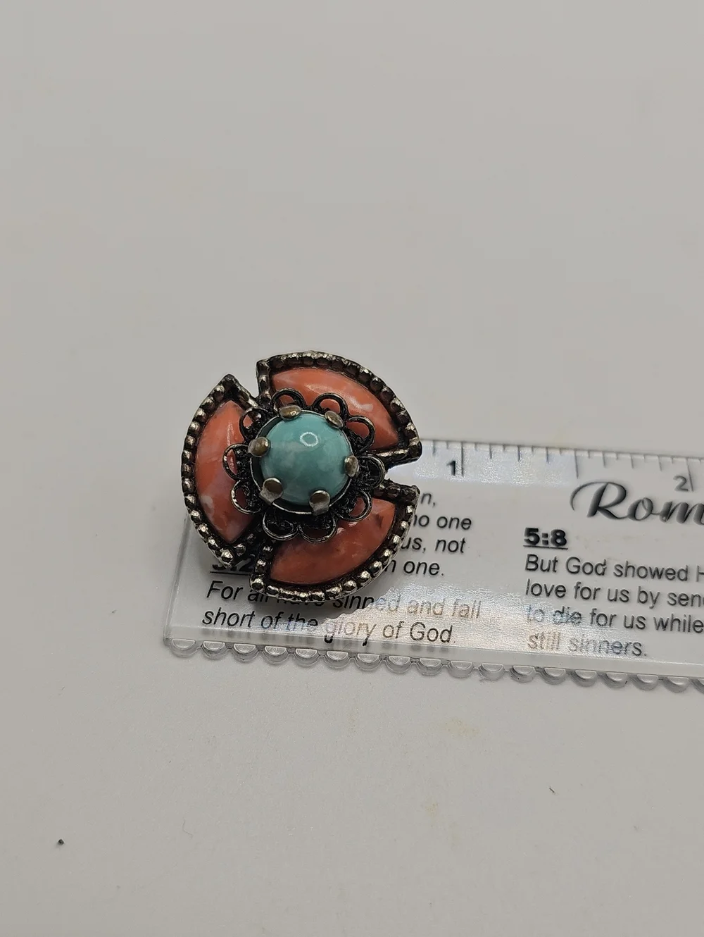 Roma Vintage Turquoise & Coral Floral Brooch
